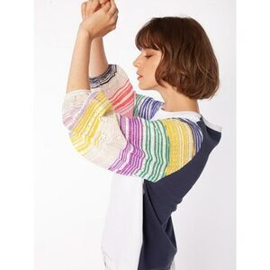 Vilagallo Embroidered Balloon Sleeve Top Multicolor Stripe L